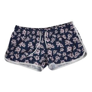 Franks Navy Blue Pink Oahu Floral Print Swim Athletic Board Shorts Women Size XL
